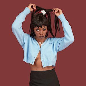 UNIF NWT new with tags baby blue cropped knit Liv cardigan sweater $88